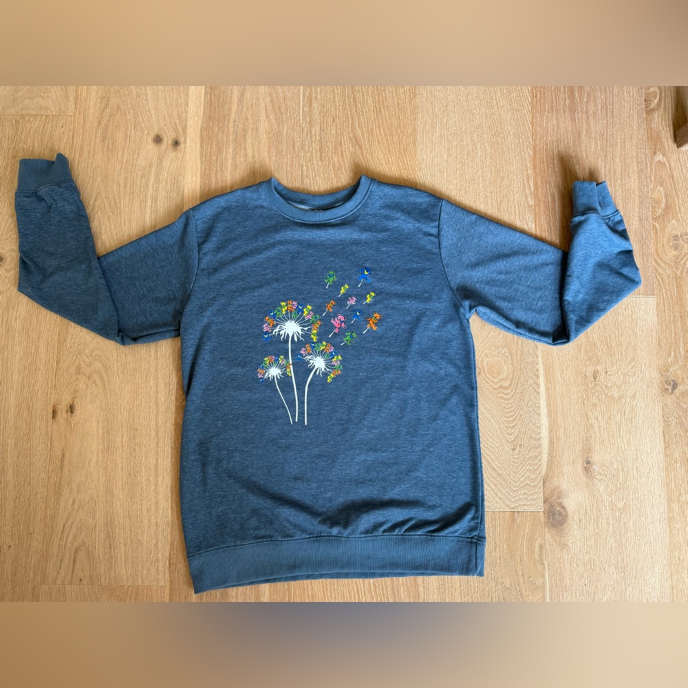 Grateful Dead inspired Heather Blue Dandelion Graphic Crewneck Sweatshirt